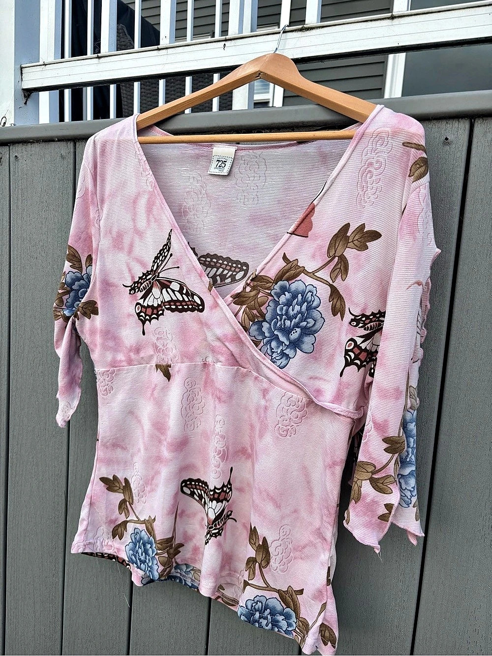 🌸 Y2K 725 Originals Pink Butterfly Floral Wrap Top